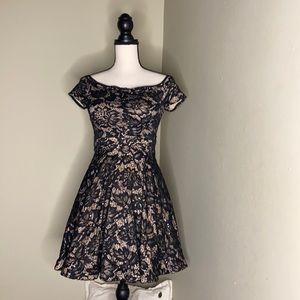 Off the shoulder black and nude dress by B Darlin